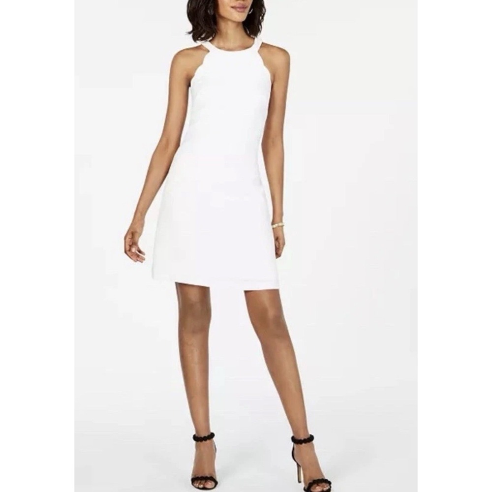 Adrianna Papell Women's A-Line Scalloped Sleeveless Dress Ivory